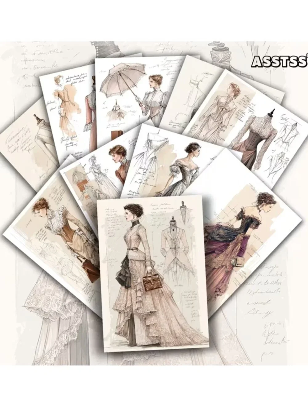 20pc NWT Victorian Fashion Sketch Stickers Vintage Junk Journal Ephemera